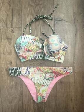 Malai Anthropologie Swimwear Floral Zebra Print Bikini Set Size M